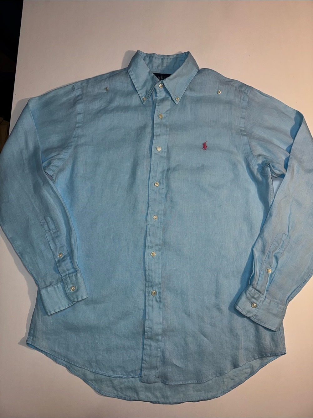 Ralph Lauren Custom Fit Men’s 100% Linen Shirt Blue Button-Down, Long Sleeve, M